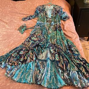 Anthropology green flowery long dress